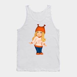 Little girl in orange hat and spring clothes. Spring print Tank Top